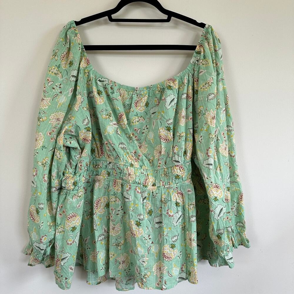 Torrid Top Women Plus 4X Blouse Cottage Boho Floral Summer Office Regency Green - Picture 6 of 12